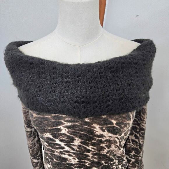 Graychild Leopard Sweater Zip Bling Moon Detail Vintage 90s Y2K Mob Wive Goth - Picture 3 of 12